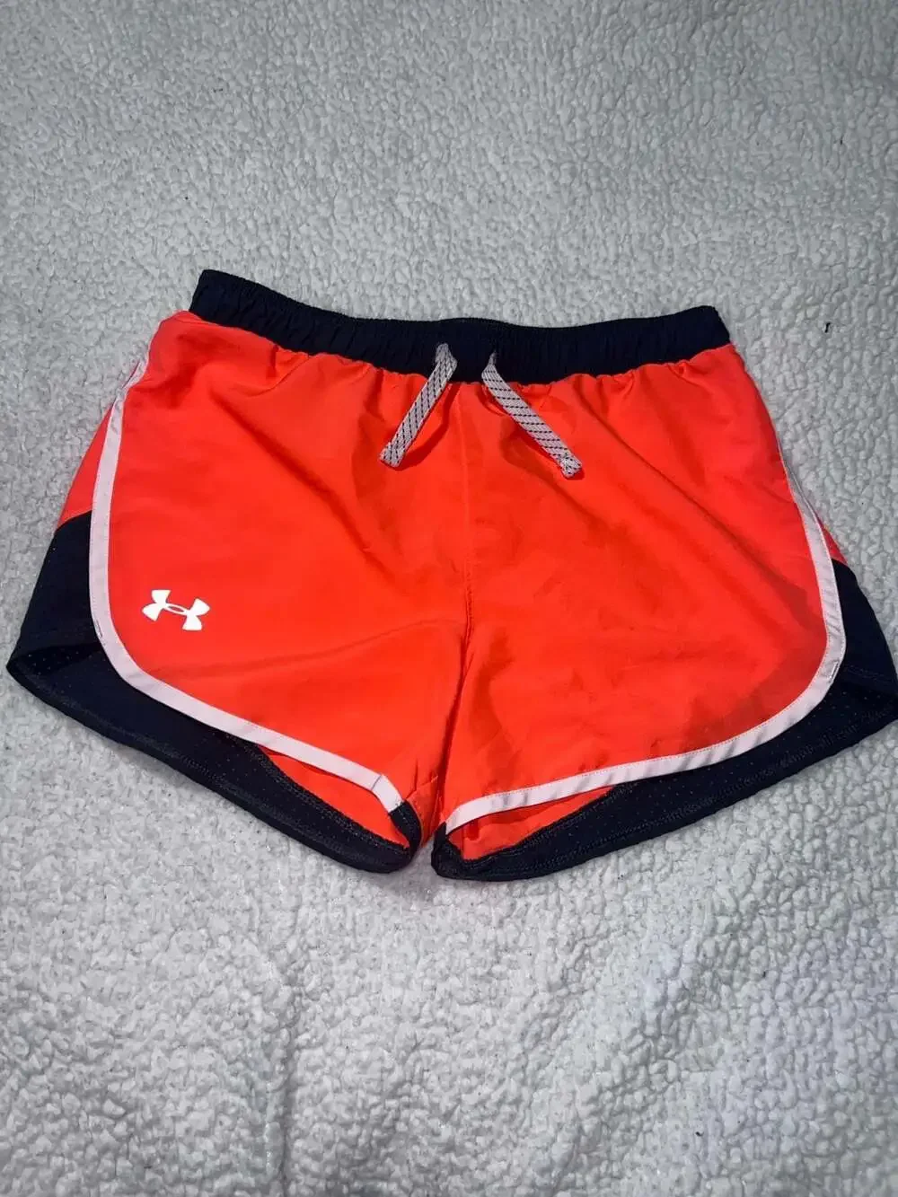 Under Armour Girls HeatGear Athletic Running Shorts Coral Orange Drawstring